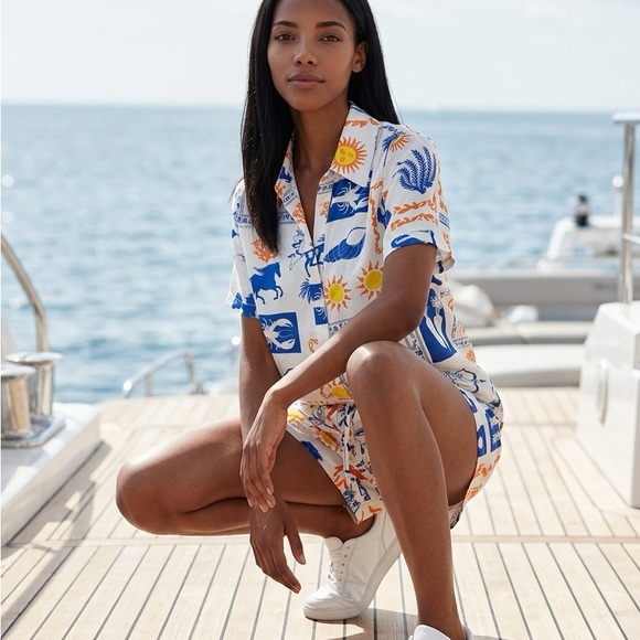 Endless MCON Coastal Print Matching Set NWT S Shirt Shorts Euro Summer Fit - Picture 5 of 7